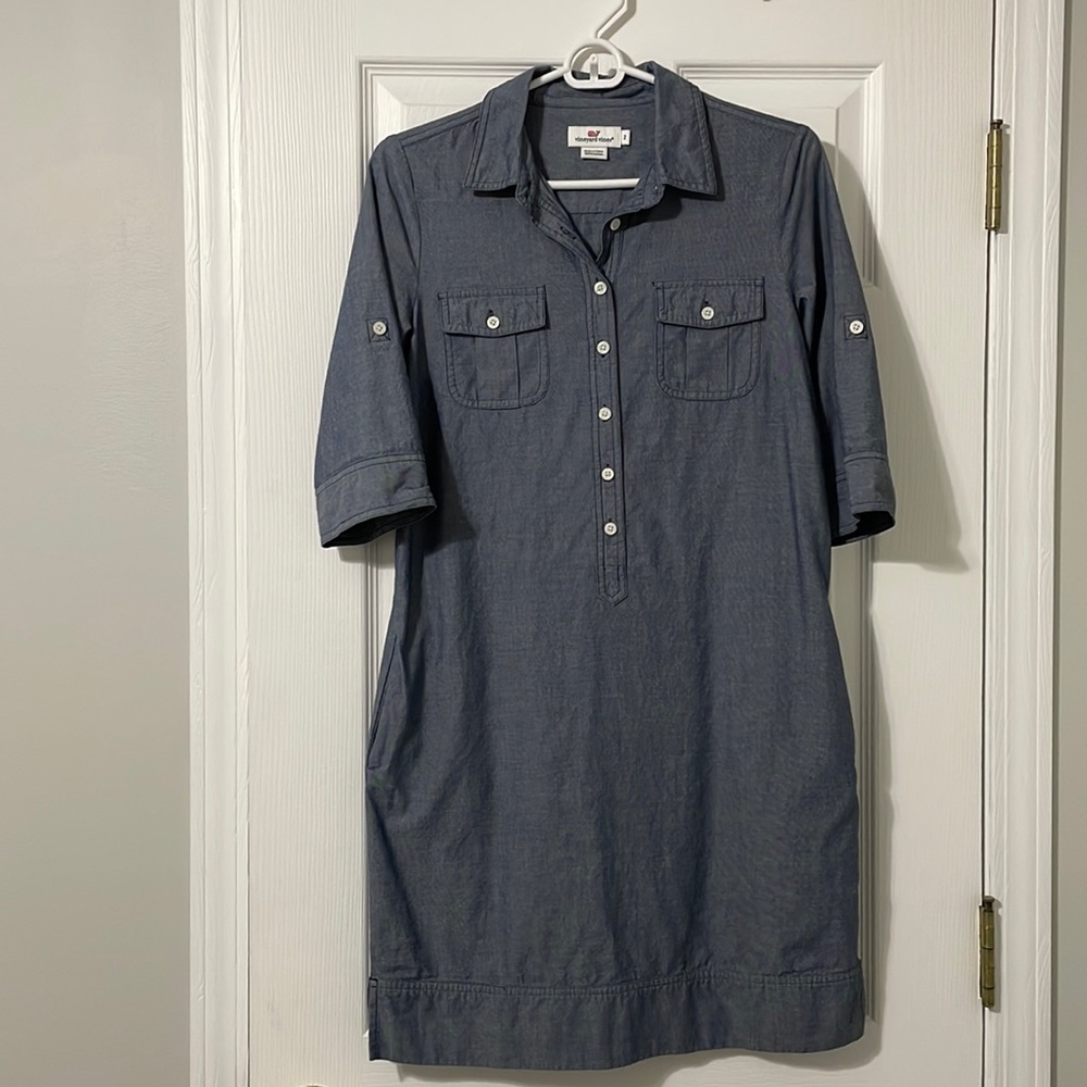Vineyard Vines Chambray Dress with tie belt and pockets